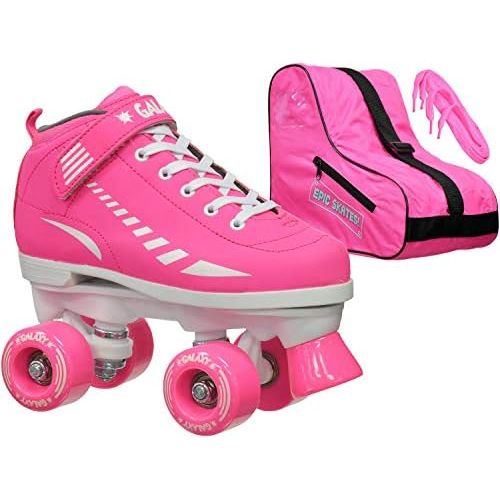  Epic Skates New Epic Galaxy Elite Pink Quad Roller Skate 3 Pc. Bundle w Bag & Extra Laces (Pink & Black)!