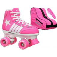 Epic Skates New! 2016 Epic Star Carina Indoor Outdoor High-Top Quad Roller Skate 3 Pc. Bundle w Bag & Laces (Pink & White)