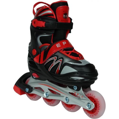  Epic Skates Drift Adjustable Inline Roller Skates WLED Light up Wheels, BlackRed, Youth 1-4