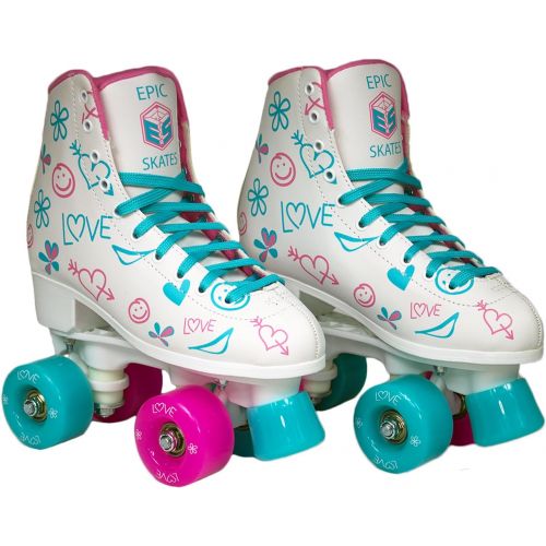  Epic Skates Epic Frost High-Top IndoorOutdoor Quad Roller Skates w2 pr of Laces (Pink & Blue) - Childrens