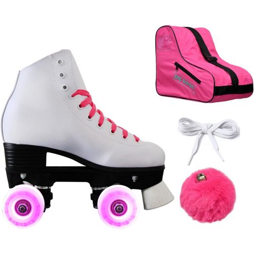  Epic Skates Epic Princess Twilight Quad Roller Skates w Pink LED Lighted Wheels 4 Pc. Bundle (Youth 2)