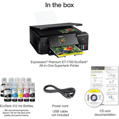 엡손 [아마존베스트]Epson Expression Premium ET-7700 EcoTank Wireless 5-Color All-in-One Supertank Printer with Scanner, Copier and Ethernet