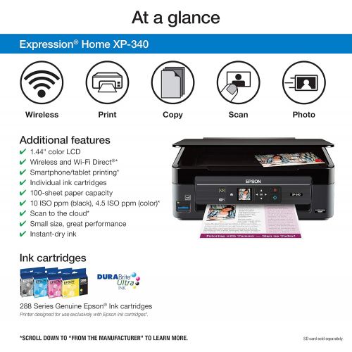 엡손 [아마존베스트]Epson Expression Home XP-340 Wireless Color Photo Printer with Scanner and Copier, Amazon Dash Replenishment Enabled