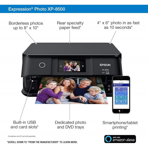 엡손 [아마존베스트]Epson Expression Photo XP-8500 Wireless Color Photo Printer with Scanner and Copier, Amazon Dash Replenishment Enabled