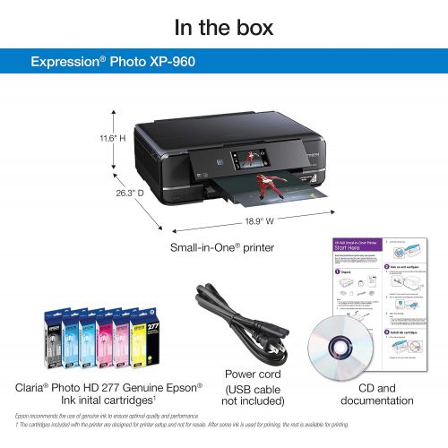 엡손 [아마존베스트]Epson Expression Photo XP-960 Wireless Color Photo Printer with Scanner and Copier, Amazon Dash Replenishment Enabled