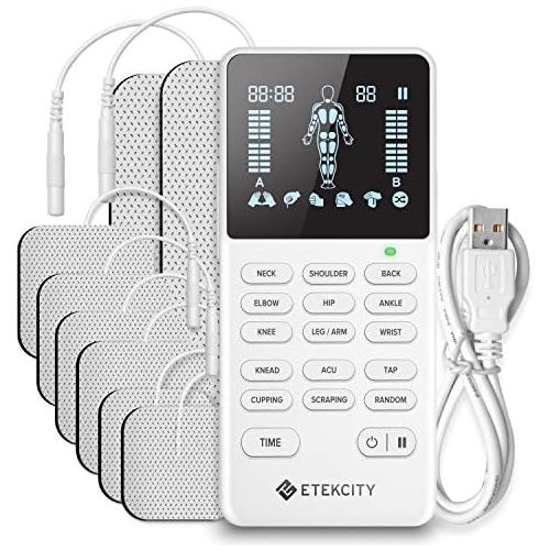  [아마존 핫딜] [아마존핫딜]Etekcity 4 Channels TENS Unit Muscle Stimulator with15 Massage Modes & 20 Intensity Levels, Electric Pulse Rechargeable Therapy Massage Machine with All Accessories, FDA Compliant,