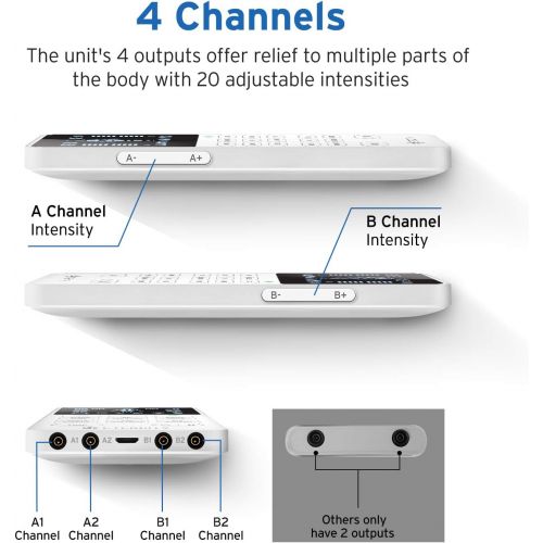  [아마존 핫딜] [아마존핫딜]Etekcity 4 Channels TENS Unit Muscle Stimulator with15 Massage Modes & 20 Intensity Levels, Electric Pulse Rechargeable Therapy Massage Machine with All Accessories, FDA Compliant,