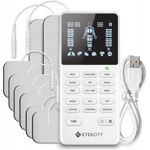  [아마존 핫딜] [아마존핫딜]Etekcity 4 Channels TENS Unit Muscle Stimulator with15 Massage Modes & 20 Intensity Levels, Electric Pulse Rechargeable Therapy Massage Machine with All Accessories, FDA Compliant,