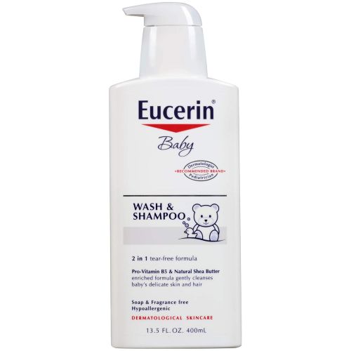  Eucerin Baby Wash & Shampoo - 2 in 1 Tear Free Formula, Hypoallergenic & Fragrance Free, Nourish and Soothe Sensitive Skin - 13.5 fl. oz. Pump Bottle