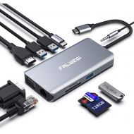 [아마존베스트]FALWEDI USB C Hub, Type C Adapter, Falwedi 10-in-1 Dongle with Ethernet, 4K@30Hz HDMI, VGA, 3 USB3.0, SD/TF Card Reader, Mic/Audio, USB-C PD 3.0, Compatible for MacBook Air Pro and Other T
