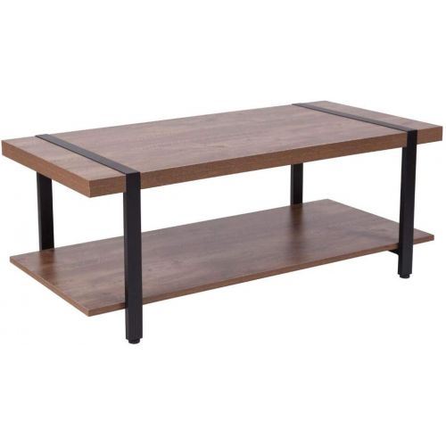  Visit the Flash Furniture Store Flash Furniture Beacon Hill Rustic Wood Grain Finish Coffee Table with Black Metal Legs