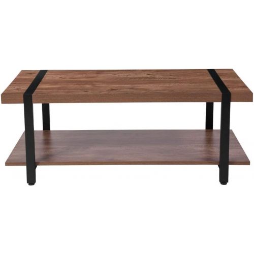  Visit the Flash Furniture Store Flash Furniture Beacon Hill Rustic Wood Grain Finish Coffee Table with Black Metal Legs