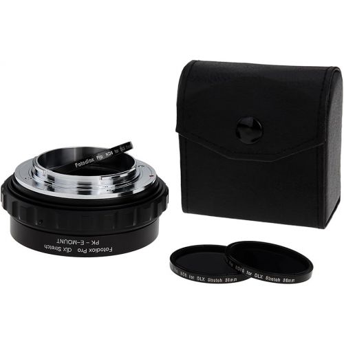  Fotodiox DLX Stretch Lens Mount Adapter - Pentax K Mount (PK) SLR Lens to Sony Alpha E-Mount Mirrorless Camera Body with Macro Focusing Helicoid and Magnetic Drop-In Filters