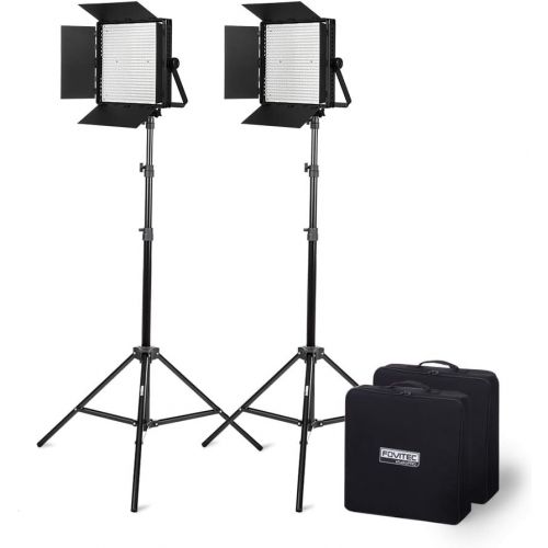  Fovitec - 2X Daylight 600 XD LED Panel Kit wStands & Cases - [95+ CRI][Continuous Lighting][Stepless Knobs][V-Lock Compatible][5600K]