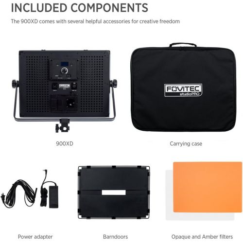  Fovitec - 1x Daylight 1200 XD LED Panel wBarndoor, Filters & Case - [95+ CRI][Continuous Lighting][Stepless Knobs][V-Lock Compatible][5600K]