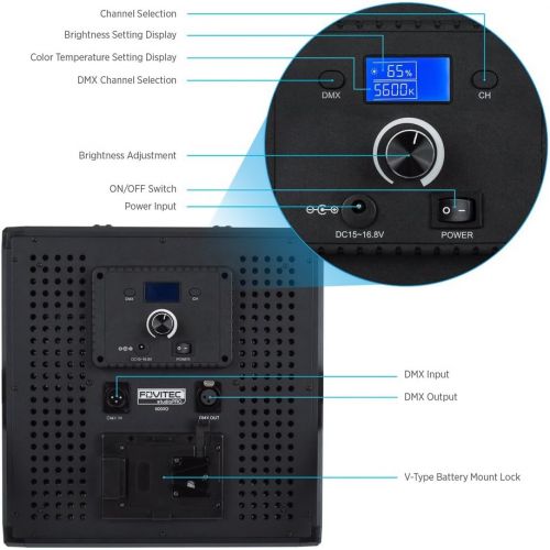  Fovitec - 1x Daylight 1200 XD LED Panel wBarndoor, Filters & Case - [95+ CRI][Continuous Lighting][Stepless Knobs][V-Lock Compatible][5600K]