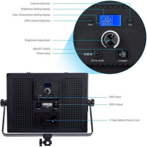  Fovitec - 2X Daylight 900 XD LED Panel Kit wStands & Cases - [95+ CRI][Continuous Lighting][Stepless Knobs][V-Lock Compatible][5600K]