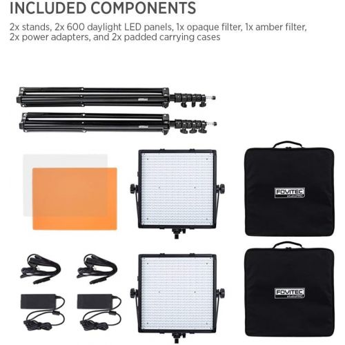  Fovitec - 2X Bi Color 1200 XB LED Panel Kit wStands & Cases - [95+ CRI][Continuous Lighting][Stepless Knobs][V-Lock Compatible][3200-5600K]