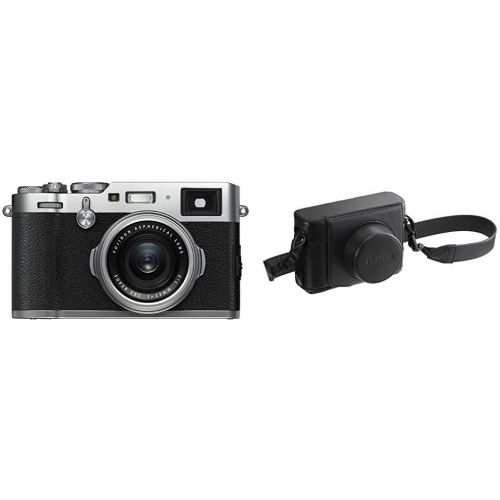 후지필름 Fujifilm X100F 24.3 MP APS-C Digital Camera - Silver and Leather Case - Brown