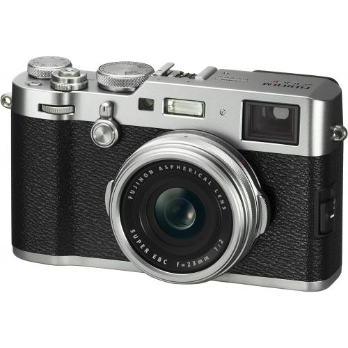 후지필름 Fujifilm X100F 24.3 MP APS-C Digital Camera - Silver and Leather Case - Brown