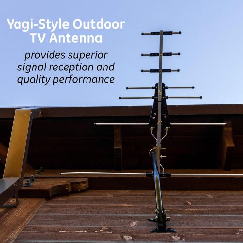  GE 33685 Pro Outdoor Yagi TV Antenna with Mount - 70 Mile Long Range HDTV Antenna - VHFUHF Channels - Long Range - Optimized for FULLHD 1080p and 4K Ready