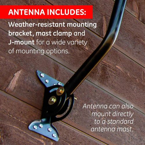  GE 33685 Pro Outdoor Yagi TV Antenna with Mount - 70 Mile Long Range HDTV Antenna - VHFUHF Channels - Long Range - Optimized for FULLHD 1080p and 4K Ready