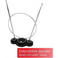 GE 33676 Traditional Rabbit Ears TV Antenna  Indoor Tabletop Design - Dipoles and Circular Loop -VHFUHFHDTV - Optimized for FULLHD 1080p and 4K Ready