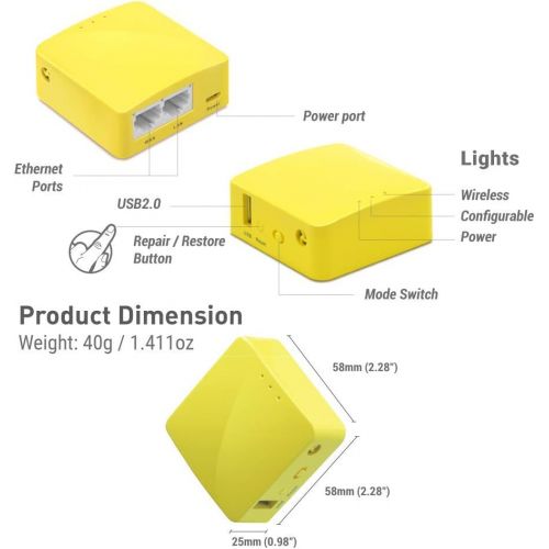  [아마존베스트]GL.iNET GL-MT300N-V2 Mini Travel Router, Repeater Bridge, 300Mbps High Performance, 128MB RAM, OpenVPN Client