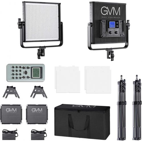  GVM LED Video Portrait Photographic Panel Lighting and Stand Kit, Black (672S-B2L)