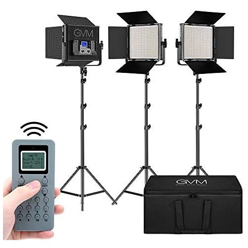  LED Video Light GVM 672S CRI97+ TLCI97+ 22000lux Dimmable Bi-color 3200K-5600K Light Panel With Digital Display For Outdoor Interview Studio Video Making Photography Lighting 3 pcs