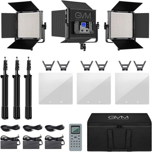  LED Video Light GVM 672S CRI97+ TLCI97+ 22000lux Dimmable Bi-color 3200K-5600K Light Panel With Digital Display For Outdoor Interview Studio Video Making Photography Lighting 3 pcs