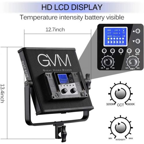  LED Video Light GVM 672S CRI97+ TLCI97+ 22000lux Dimmable Bi-color 3200K-5600K Light Panel With Digital Display For Outdoor Interview Studio Video Making Photography Lighting 3 pcs