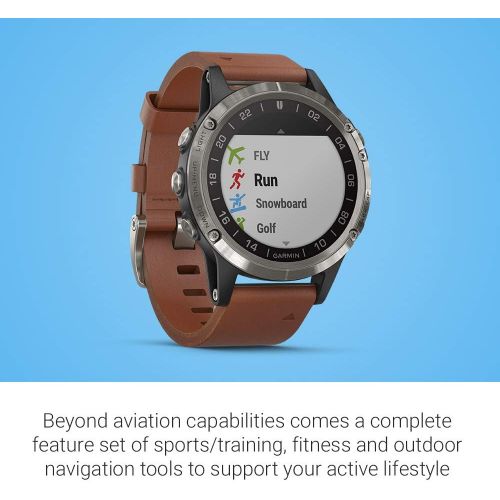 가민 Garmin D2 Delta, GPS Pilot Watch, Includes Smartwatch Features, Heart Rate and Music, Titanium with Brown Leather Band