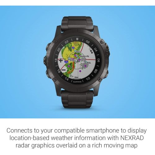 가민 Garmin D2 Delta, GPS Pilot Watch, Includes Smartwatch Features, Heart Rate and Music, Titanium with Brown Leather Band