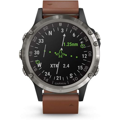 가민 Garmin D2 Delta, GPS Pilot Watch, Includes Smartwatch Features, Heart Rate and Music, Titanium with Brown Leather Band