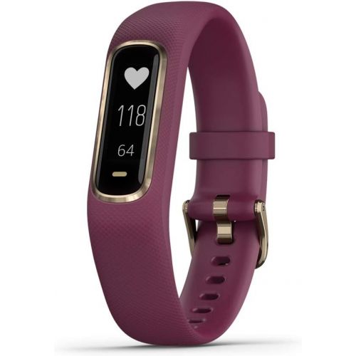 가민 Visit the Garmin Store Garmin Vivosmart 4, Activity and Fitness Tracker w/Pulse Ox and Heart Rate Monitor, Gold W/Berry Band (010-01995-11), 0.75 inches