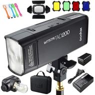 Godox AD200 200Ws 2.4G TTL Speedlite Flash Strobe 18000 HSS Monolight, 2900mAh Lithium Battery with BD-07 Barn Door & Honeycomb Grid and 4 Color Gel Filters