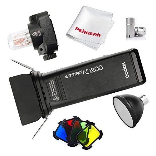  Godox AD200 200Ws 2.4G TTL HSS Cordless Flash Speedlite with Bare BulbSpeedlite Fresnel Flash Head, BD-07 Barn Door Kit, 2900mAh Lithimu Battery, Standard Reflector, Flash Tube Pr