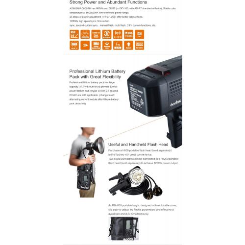  Godox AD600BM 600Ws GN87 HSS Flash Strobe Monolight with 8700mAh Battery, 600W Portable Lamp Flash Head, 23X23 Flash Softbox, 7 Standard Reflector, 7 Flash Diffuser and Portable Fl