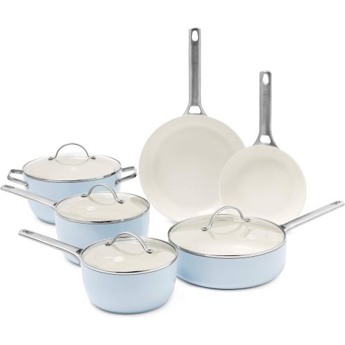  GreenPan Padova Ceramic Non-Stick 10Pc Cookware Set, Light Blue