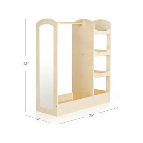  Guidecraft See and Store Dress-up Center  Natural: Armoire for Kids with Mirror & Shelves, Clothes Rack and Shoe Storage Dresser with Bottom Tray - Toddlers Room Furniture