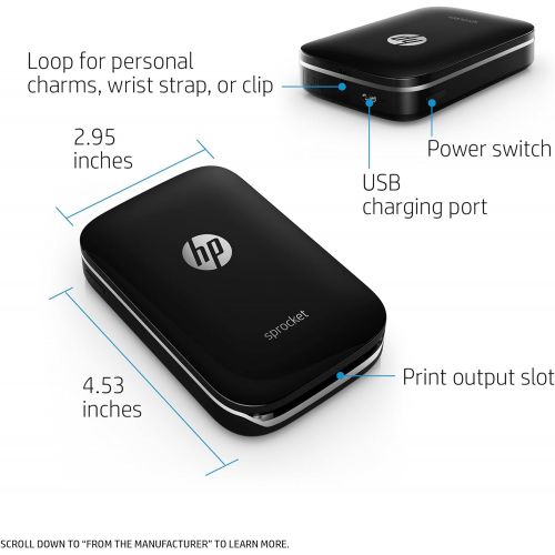 에이치피 [아마존베스트]HP Sprocket Portable Photo Printer, Print Social Media Photos on 2x3 Sticky-Backed Paper - Black (X7N08A)