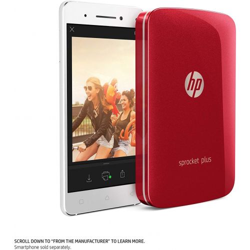 에이치피 [아마존베스트]HP Sprocket Plus Instant Photo Printer, Print 30% Larger Photos on 2.3x3.4 Sticky-Backed Paper  Red (2FR87A)