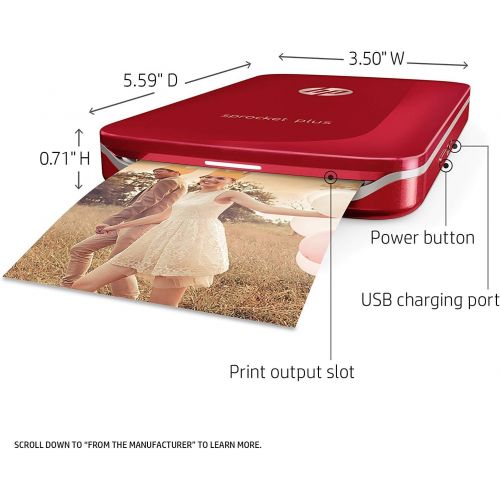 에이치피 [아마존베스트]HP Sprocket Plus Instant Photo Printer, Print 30% Larger Photos on 2.3x3.4 Sticky-Backed Paper  Red (2FR87A)