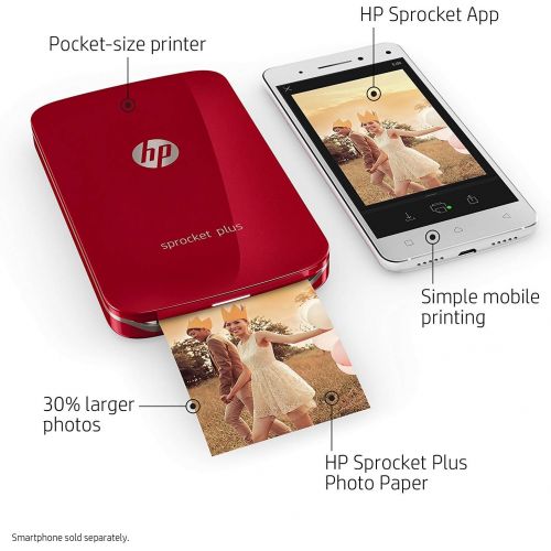 에이치피 [아마존베스트]HP Sprocket Plus Instant Photo Printer, Print 30% Larger Photos on 2.3x3.4 Sticky-Backed Paper  Red (2FR87A)