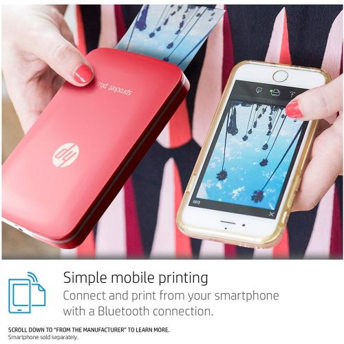 에이치피 [아마존베스트]HP Sprocket Plus Instant Photo Printer, Print 30% Larger Photos on 2.3x3.4 Sticky-Backed Paper  Red (2FR87A)