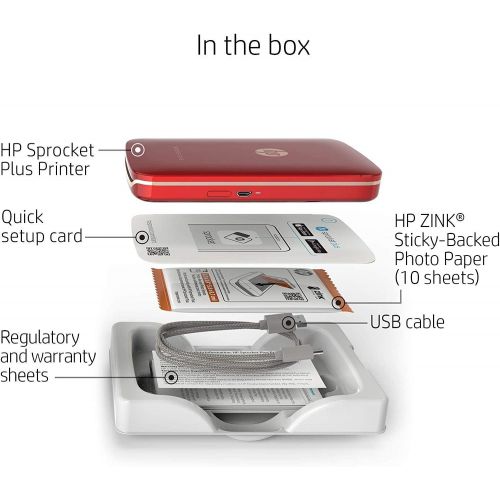 에이치피 [아마존베스트]HP Sprocket Plus Instant Photo Printer, Print 30% Larger Photos on 2.3x3.4 Sticky-Backed Paper  Red (2FR87A)