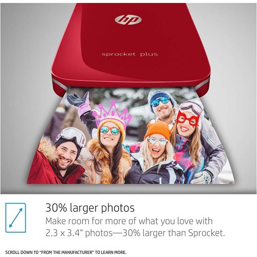 에이치피 [아마존베스트]HP Sprocket Plus Instant Photo Printer, Print 30% Larger Photos on 2.3x3.4 Sticky-Backed Paper  Red (2FR87A)