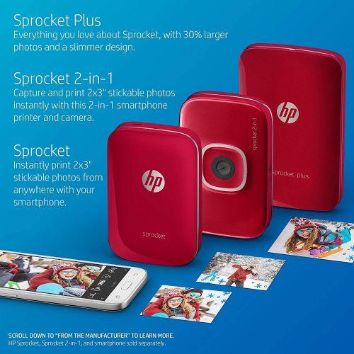 에이치피 [아마존베스트]HP Sprocket Plus Instant Photo Printer, Print 30% Larger Photos on 2.3x3.4 Sticky-Backed Paper  Red (2FR87A)