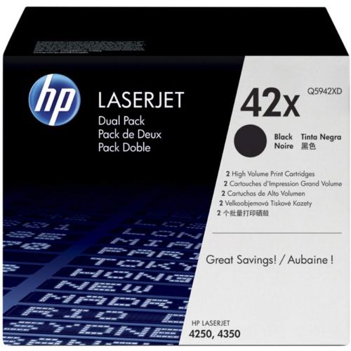 에이치피 HP 42X (Q5942X) Black Toner Cartridge High Yield, 2 Toner Cartridges (Q5942XD)